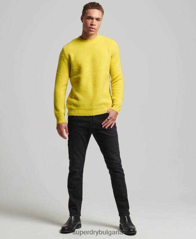 Superdry облекло N00H5242 жълто мъже четка плетен пуловер