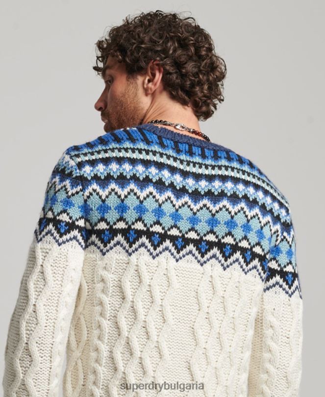 Superdry облекло N00H5244 сметана мъже плетен пуловер Fairisle Crew