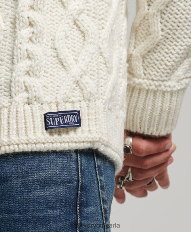 Superdry облекло N00H5244 сметана мъже плетен пуловер Fairisle Crew