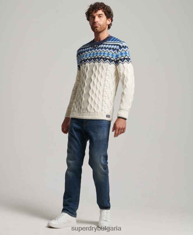 Superdry облекло N00H5244 сметана мъже плетен пуловер Fairisle Crew