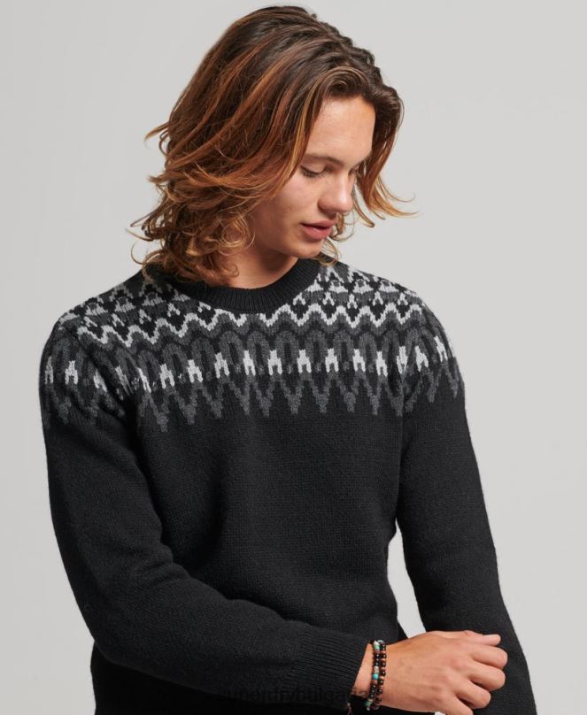 Superdry облекло N00H5246 черен мъже плетен пуловер Fairisle Crew
