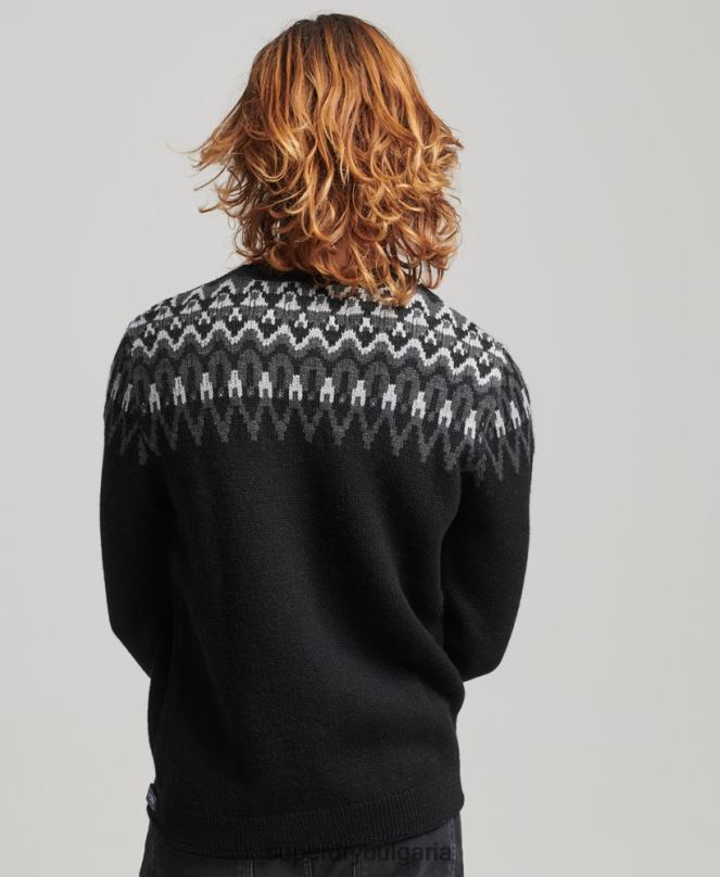 Superdry облекло N00H5246 черен мъже плетен пуловер Fairisle Crew