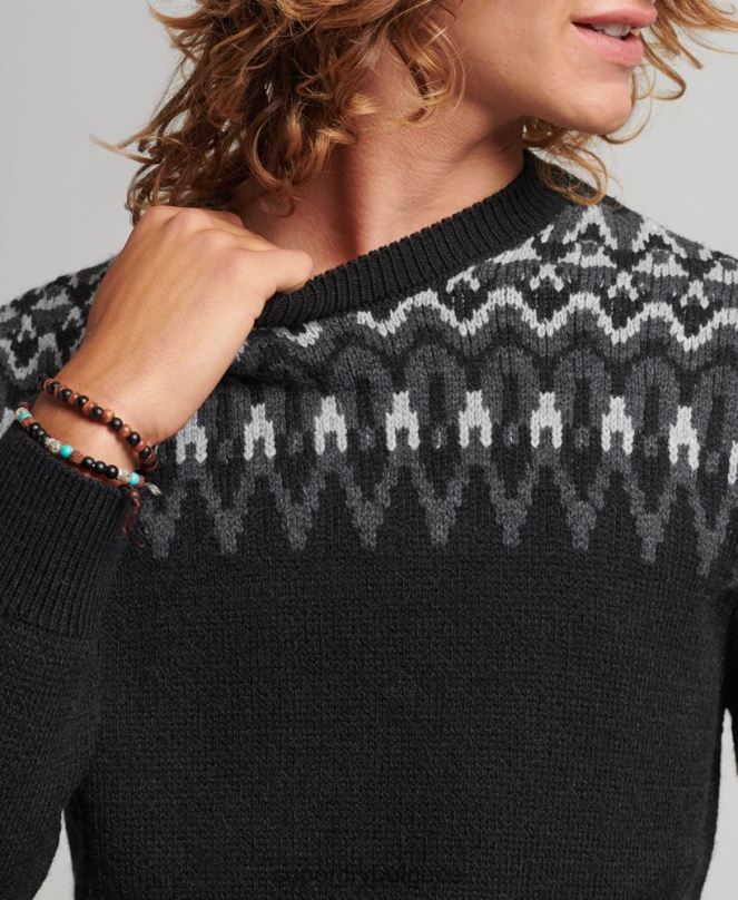 Superdry облекло N00H5246 черен мъже плетен пуловер Fairisle Crew