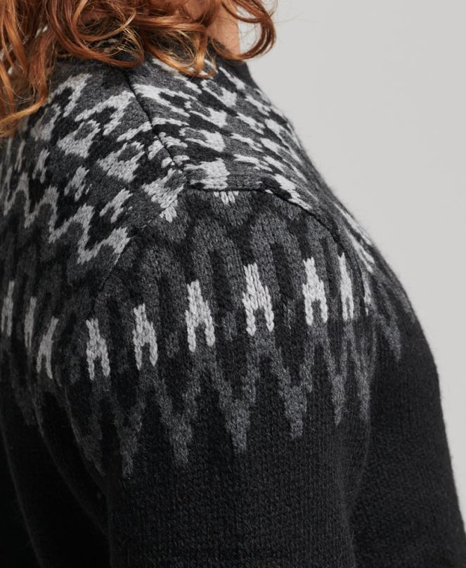 Superdry облекло N00H5246 черен мъже плетен пуловер Fairisle Crew