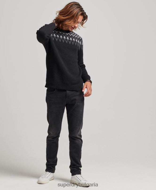 Superdry облекло N00H5246 черен мъже плетен пуловер Fairisle Crew