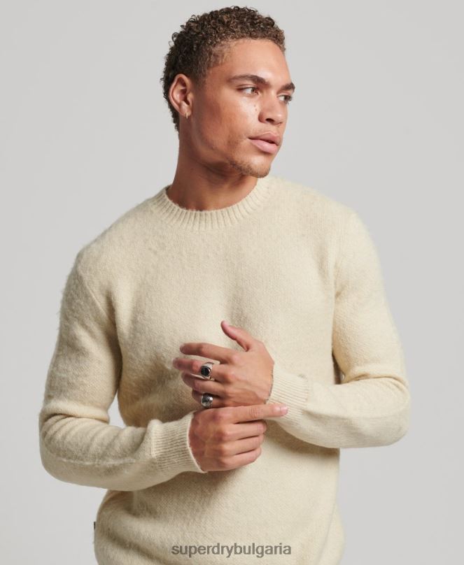 Superdry облекло N00H5247 бежово мъже четка плетен пуловер