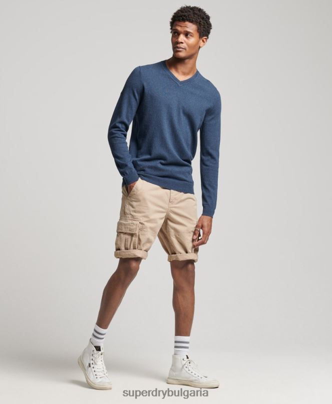 Superdry облекло N00H5248 син мъже реколта от органичен памук и смес от кашмир