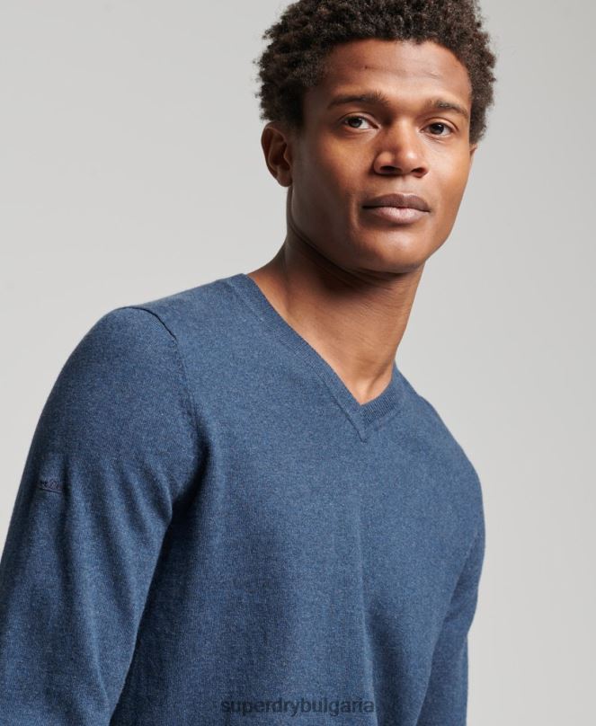 Superdry облекло N00H5248 син мъже реколта от органичен памук и смес от кашмир