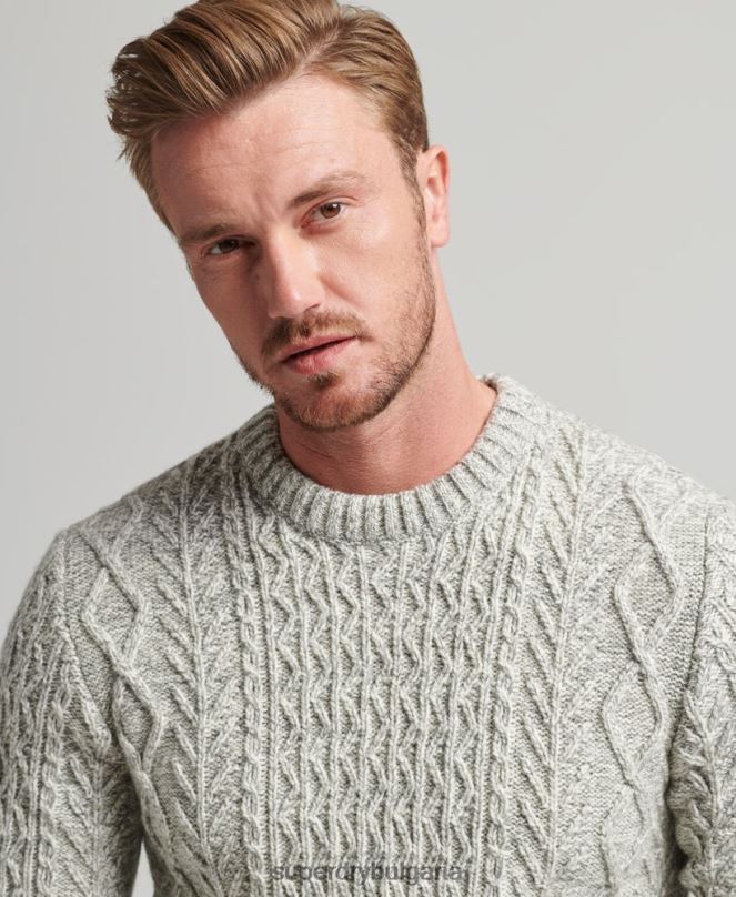 Superdry облекло N00H5250 сиво мъже jacob cable crew jumper