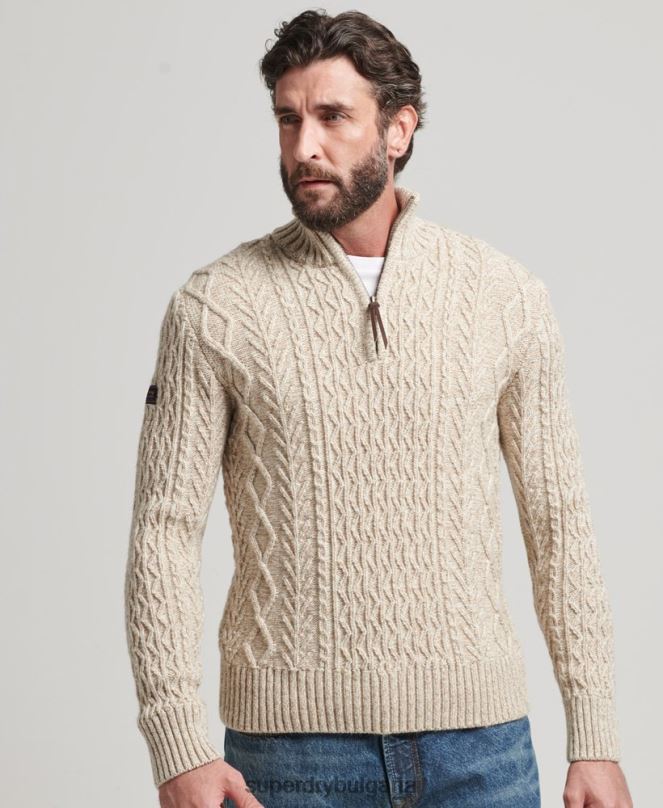 Superdry облекло N00H5259 бежово мъже Джейкъб Хенли джъмпер