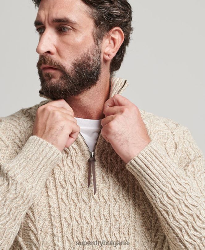 Superdry облекло N00H5259 бежово мъже Джейкъб Хенли джъмпер