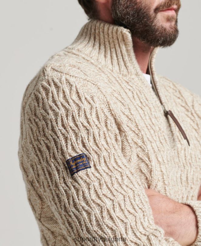 Superdry облекло N00H5259 бежово мъже Джейкъб Хенли джъмпер