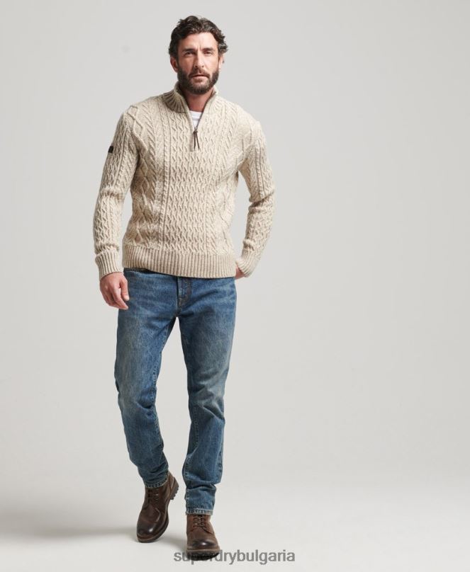 Superdry облекло N00H5259 бежово мъже Джейкъб Хенли джъмпер