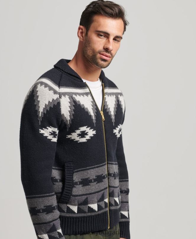 Superdry облекло N00H5263 черен мъже жилетка с шарен шал с цип