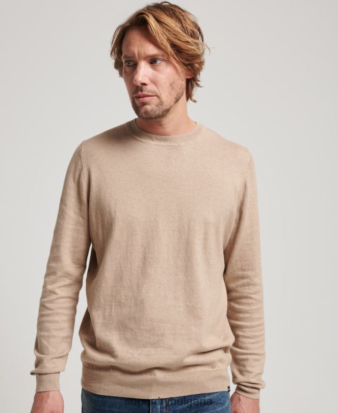 Superdry облекло N00H5264 бежово мъже кашмирен пуловер от органичен памук