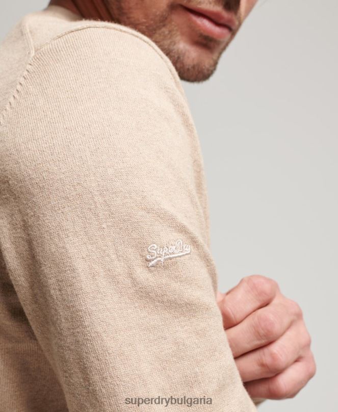 Superdry облекло N00H5264 бежово мъже кашмирен пуловер от органичен памук
