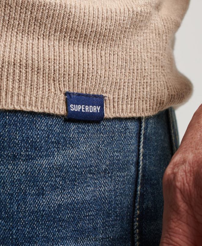 Superdry облекло N00H5264 бежово мъже кашмирен пуловер от органичен памук