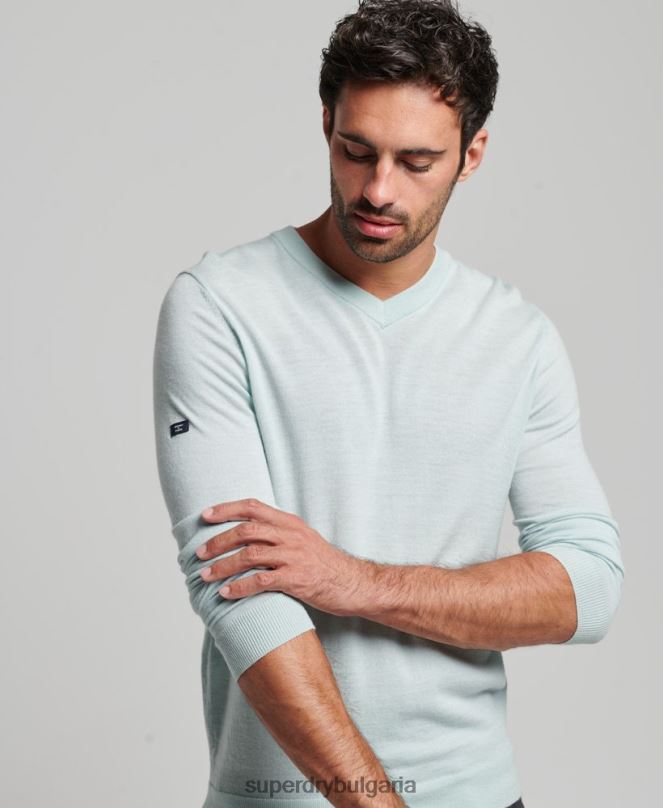 Superdry облекло N00H5267 зелено мъже мериносов пуловер с v-образно деколте