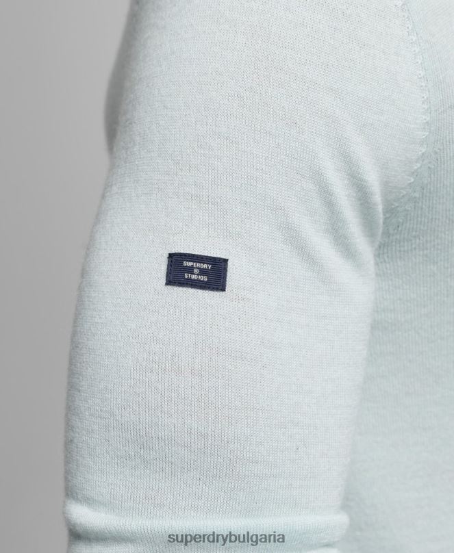 Superdry облекло N00H5267 зелено мъже мериносов пуловер с v-образно деколте