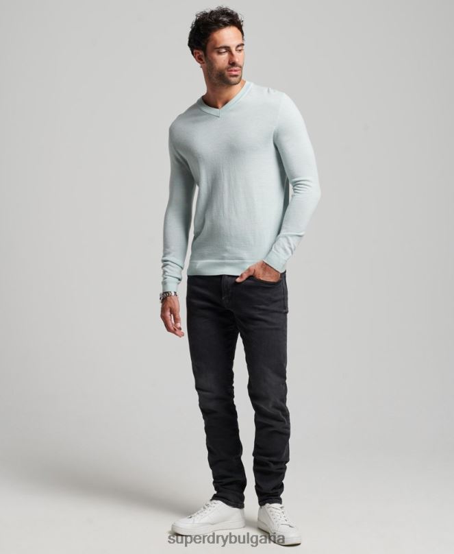 Superdry облекло N00H5267 зелено мъже мериносов пуловер с v-образно деколте