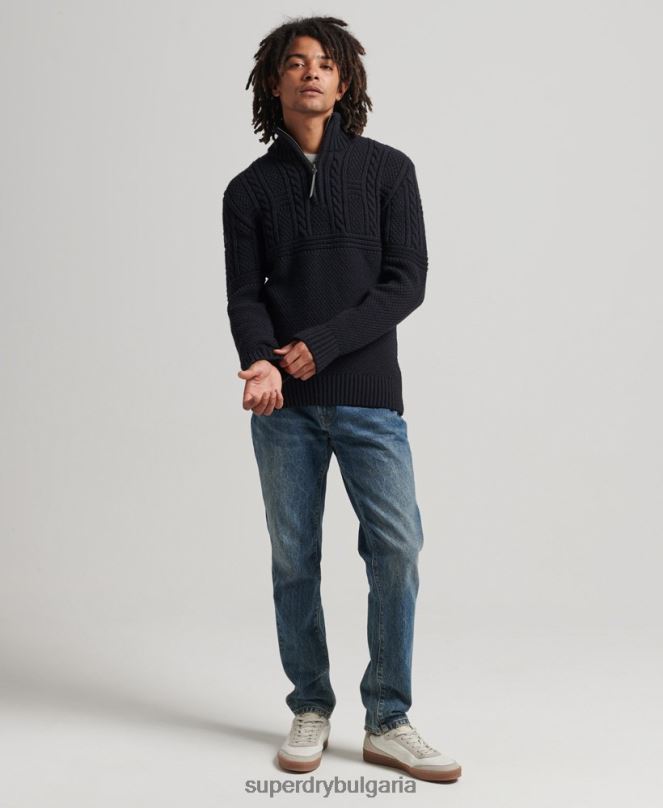 Superdry облекло N00H5268 военноморски флот мъже Джейкъб Хенли джъмпер