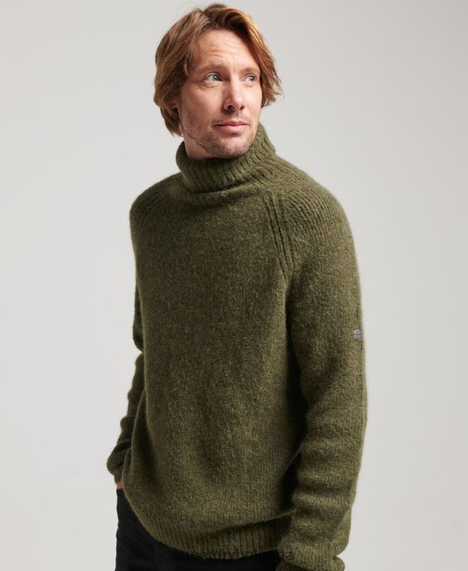 Superdry облекло N00H5269 каки мъже студиен пуловер с плътно ролково деколте