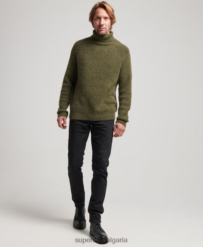 Superdry облекло N00H5269 каки мъже студиен пуловер с плътно ролково деколте