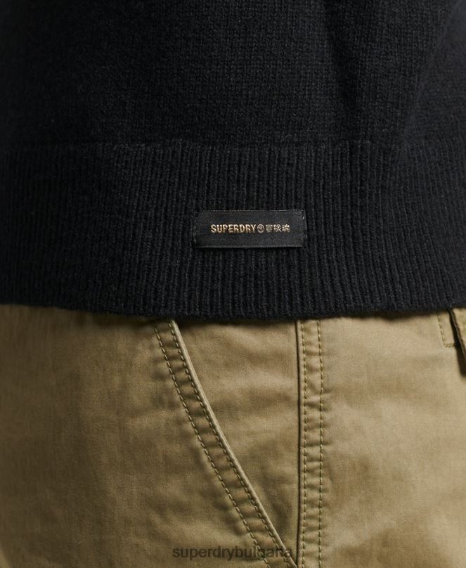 Superdry облекло N00H5270 черен мъже пуловер от агнешка вълна