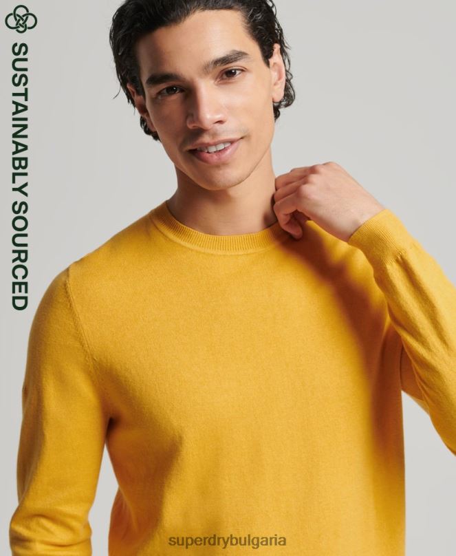 Superdry облекло N00H5271 жълто мъже кашмирен пуловер от органичен памук