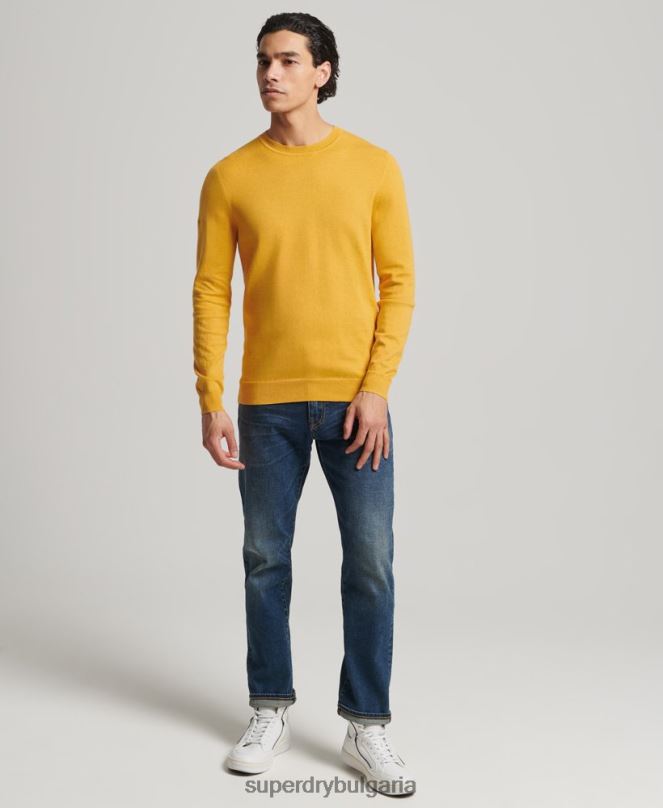 Superdry облекло N00H5271 жълто мъже кашмирен пуловер от органичен памук