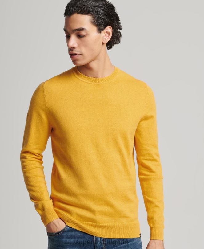 Superdry облекло N00H5271 жълто мъже кашмирен пуловер от органичен памук
