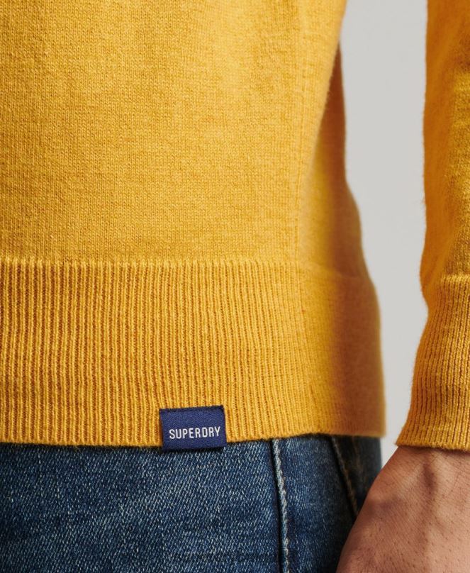 Superdry облекло N00H5271 жълто мъже кашмирен пуловер от органичен памук