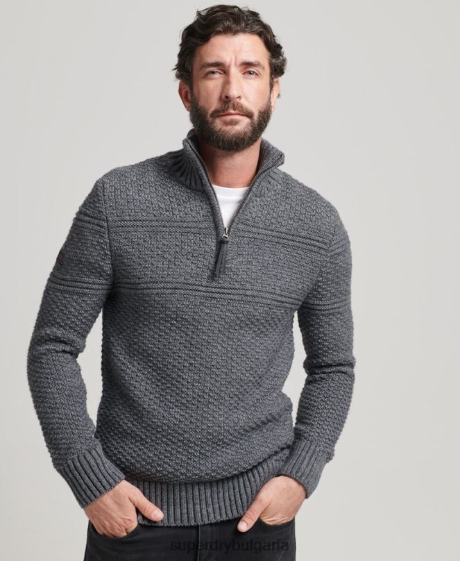 Superdry облекло N00H5276 сиво мъже Джейкъб Хенли джъмпер