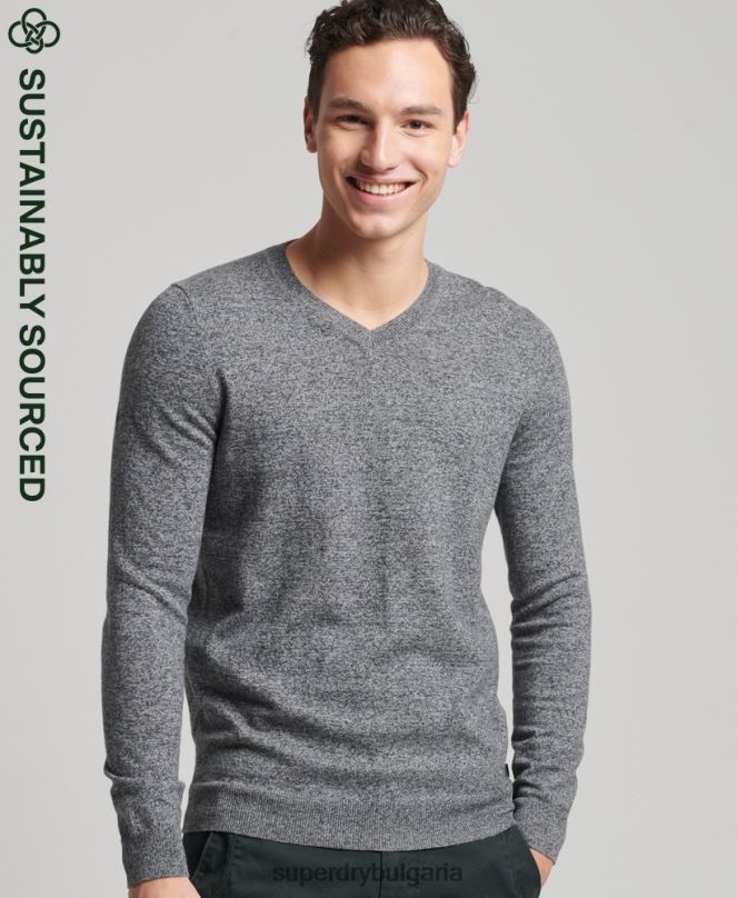 Superdry облекло N00H5277 тъмно сив мъже реколта от органичен памук и смес от кашмир