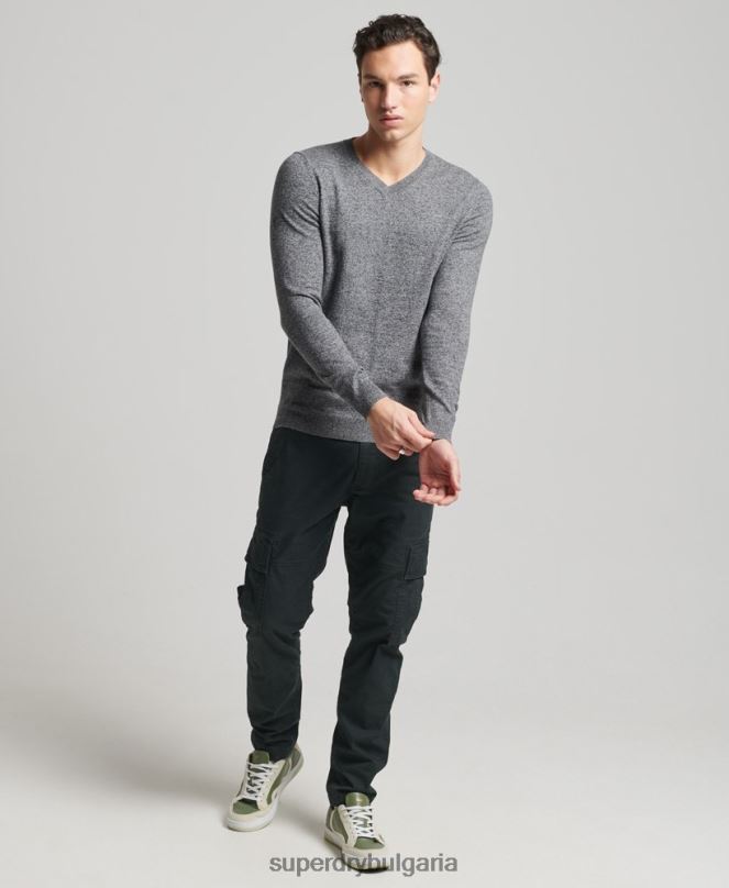 Superdry облекло N00H5277 тъмно сив мъже реколта от органичен памук и смес от кашмир