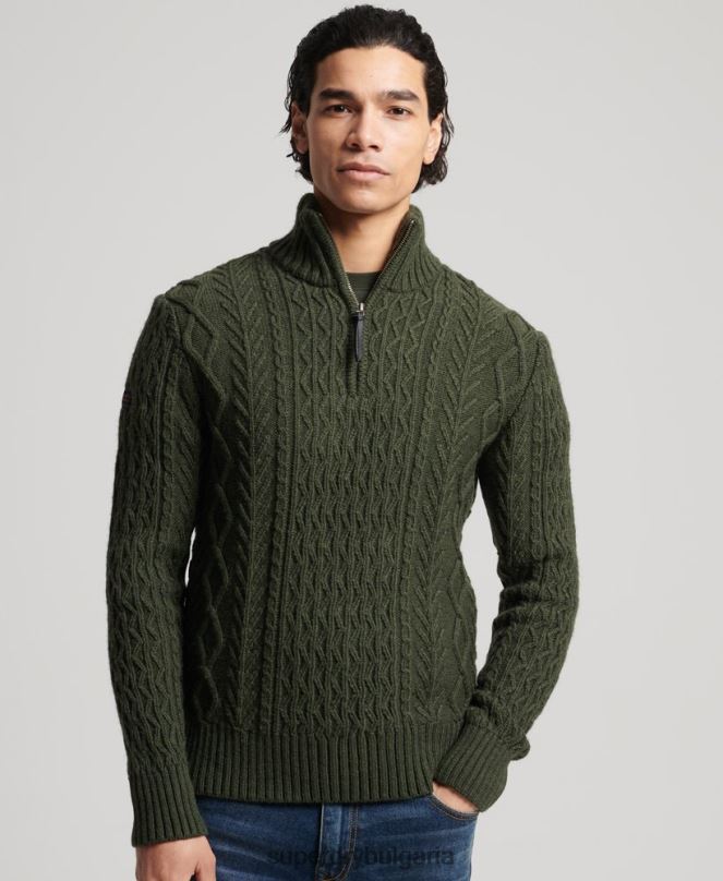 Superdry облекло N00H5278 зелено мъже Джейкъб Хенли джъмпер