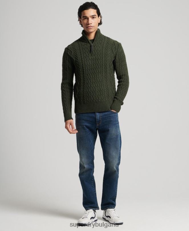 Superdry облекло N00H5278 зелено мъже Джейкъб Хенли джъмпер