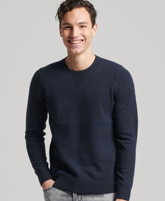 Superdry облекло N00H5279 военноморски флот мъже пуловер от агнешка вълна