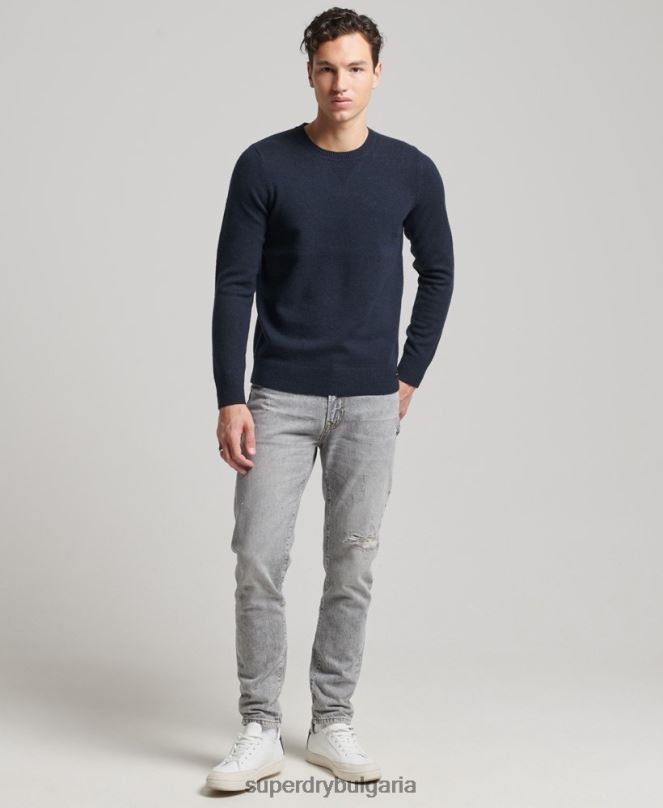 Superdry облекло N00H5279 военноморски флот мъже пуловер от агнешка вълна