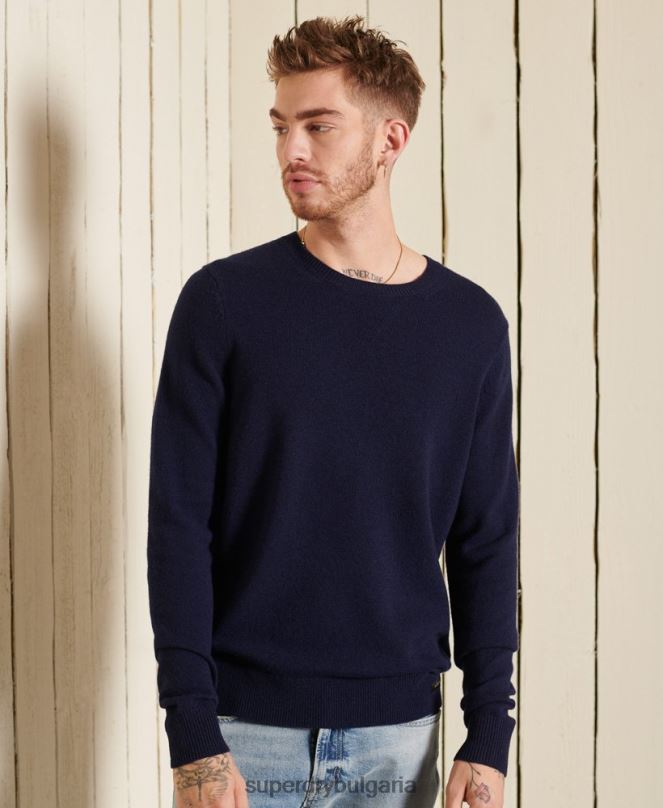 Superdry облекло N00H5286 военноморски флот мъже лек пуловер от агнешка вълна