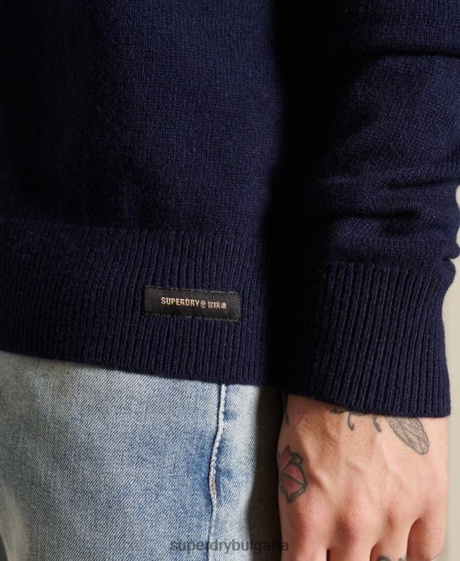 Superdry облекло N00H5286 военноморски флот мъже лек пуловер от агнешка вълна