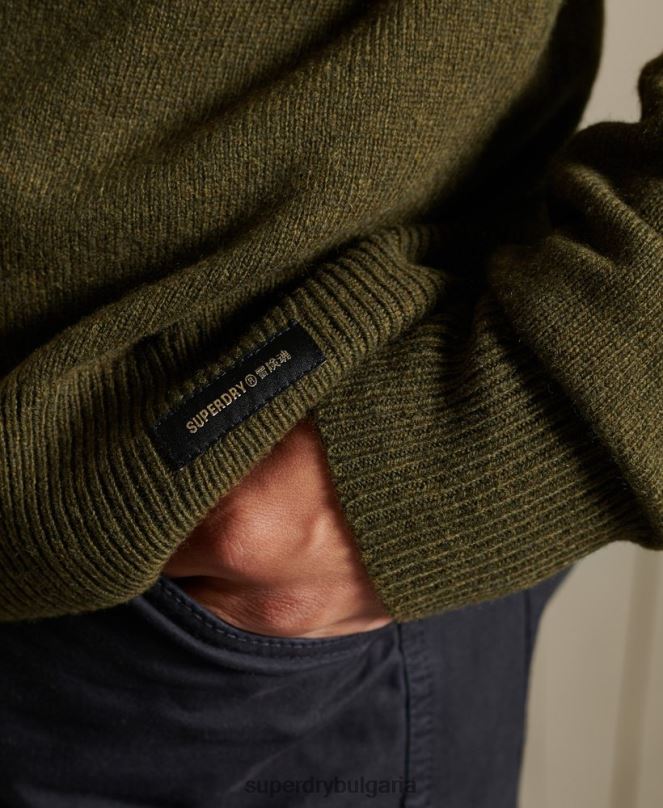Superdry облекло N00H5287 зелено мъже лек пуловер от агнешка вълна