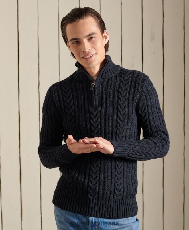 Superdry облекло N00H5289 тъмно синьо мъже Джейкъб Хенли джъмпер