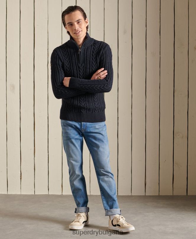 Superdry облекло N00H5289 тъмно синьо мъже Джейкъб Хенли джъмпер