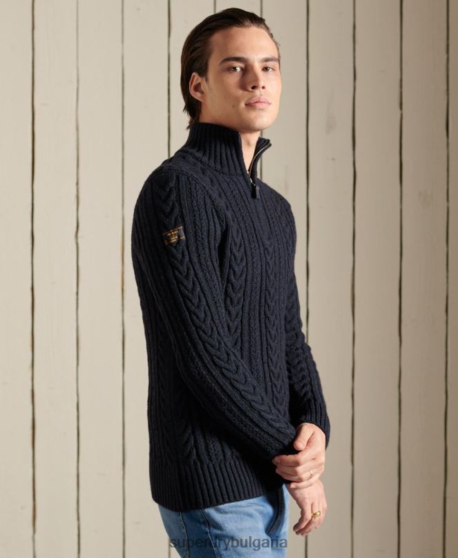 Superdry облекло N00H5289 тъмно синьо мъже Джейкъб Хенли джъмпер
