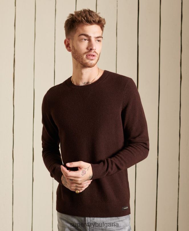 Superdry облекло N00H5292 кафяво мъже лек пуловер от агнешка вълна