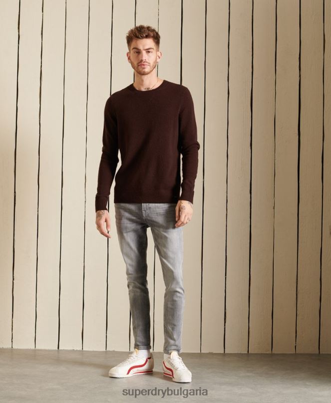Superdry облекло N00H5292 кафяво мъже лек пуловер от агнешка вълна