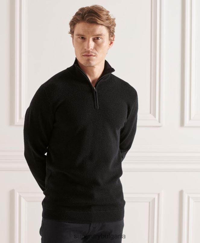 Superdry облекло N00H5294 черен мъже studios merino henley jumper