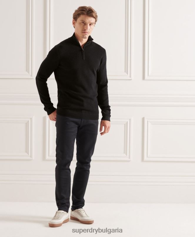 Superdry облекло N00H5294 черен мъже studios merino henley jumper