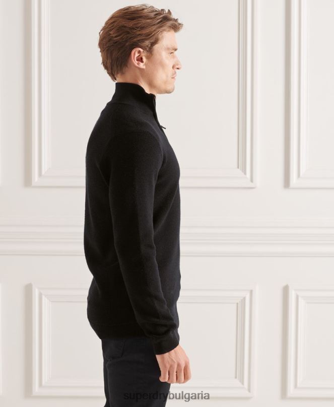 Superdry облекло N00H5294 черен мъже studios merino henley jumper